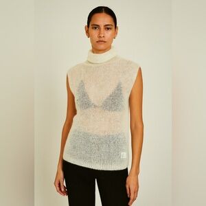 DKNY Essentials Kid Mohair Angora Sheer Sleeveless Knit Turtleneck Size M NWT